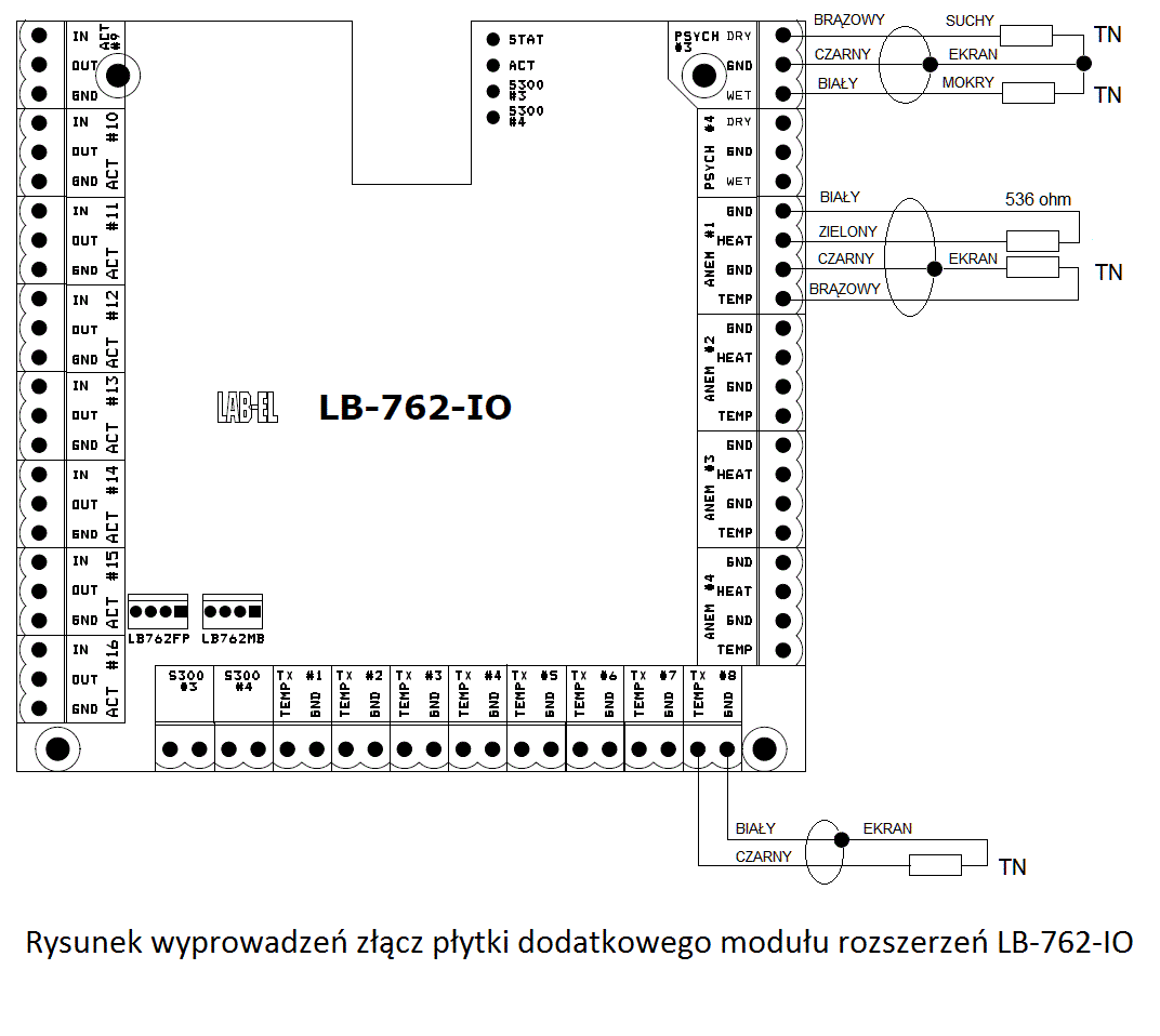 Figure showing input terminals of the main plate of an additional LB-762-IO extension module